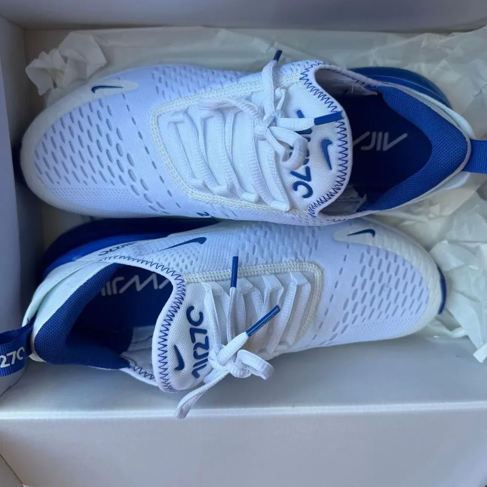 Nike Men's Air Max 270 Mesh Lace Up Athletic Shoes White Racer Blue Size 8.5 NEW